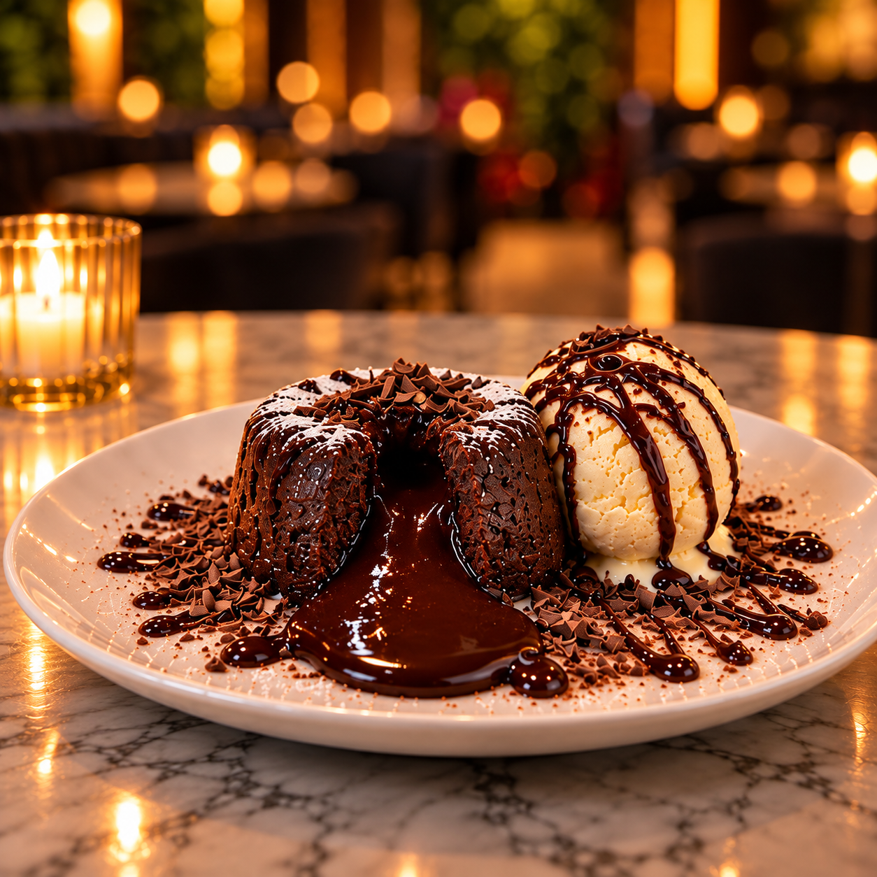 Chocolate Lava Cake with ice cream at MOOD Brooklyn